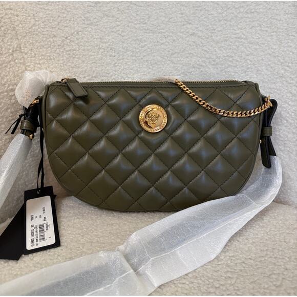 Versace Medusa Quilted Olive Green Crossbody Bag - Picture 1 of 7